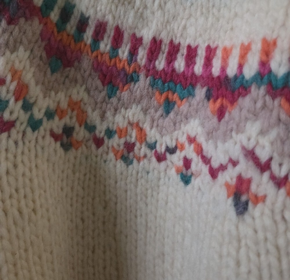 Fair Isle Button-Up Cardigan Virgin Wool Sweater Canadian Large - Picture 5 of 8